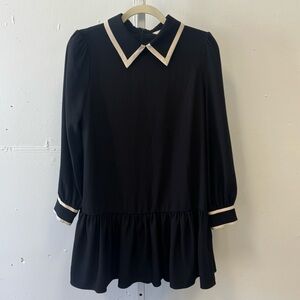 J. ING Melissa Bow Contemporary Collared Mini Black Dress Small